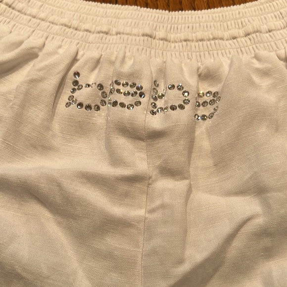 Bebe White Linen And Rayon Pants With bebe In Rhinestones On Back Size L - Picture 3 of 11